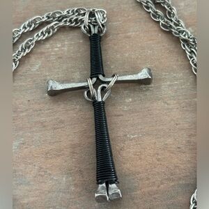 Vintage Silver and Black Cross Pendant Necklace